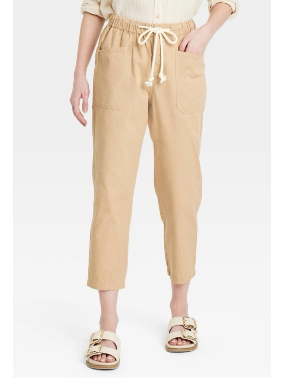 NWT Universal Thread Tan Drawstring Relaxed Pull On Cotton Pants Size Medium